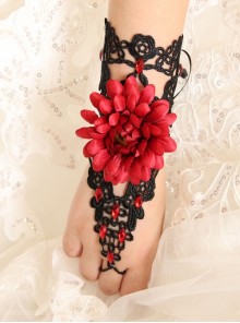 Gothic Personality Bride Bridesmaid Red Flower Wedding Dress Black Lace Bracelet Wristband