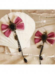 Fashion Exaggerated Tassel Handmade Black Pearl Love Pink Bow Long Earrings