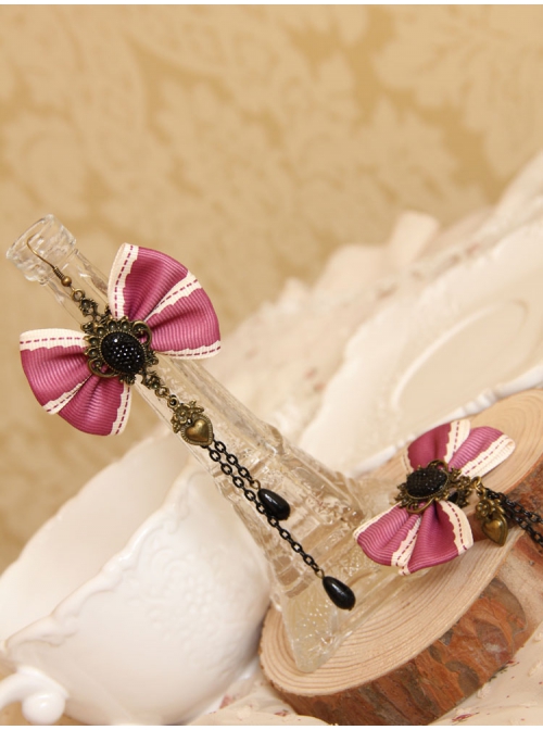 Fashion Exaggerated Tassel Handmade Black Pearl Love Pink Bow Long Earrings