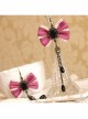 Fashion Exaggerated Tassel Handmade Black Pearl Love Pink Bow Long Earrings