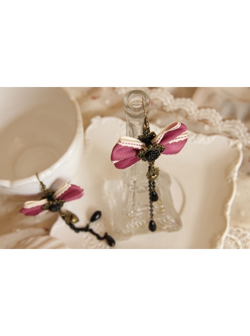 Fashion Exaggerated Tassel Handmade Black Pearl Love Pink Bow Long Earrings