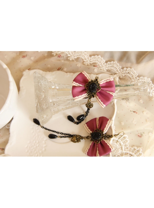 Fashion Exaggerated Tassel Handmade Black Pearl Love Pink Bow Long Earrings