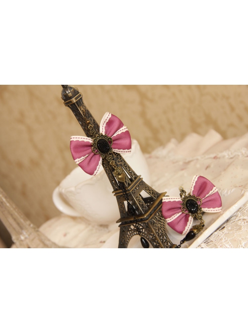 Fashion Exaggerated Tassel Handmade Black Pearl Love Pink Bow Long Earrings
