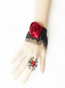 Gothic Vintage Black Lace Red Rose Bracelet Band Ring Wristband