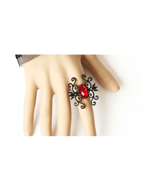 Gothic Vintage Black Lace Red Rose Bracelet Band Ring Wristband