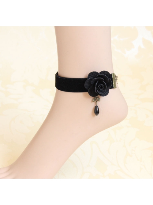 Punk Retro Black Lace Rose Flower Gothic Velvet Anklet