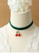 Punk Exaggerated Casual Fashion Female Dark Green Velvet Red Cherry Choker