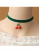 Punk Exaggerated Casual Fashion Female Dark Green Velvet Red Cherry Choker