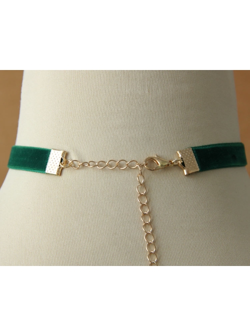Punk Exaggerated Casual Fashion Female Dark Green Velvet Red Cherry Choker