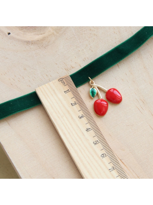 Punk Exaggerated Casual Fashion Female Dark Green Velvet Red Cherry Choker