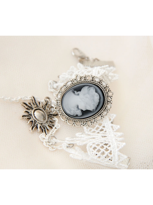 Baroque Fashion Retro Beauty Crown Bride White Lace Bracelet With Ring One Chain