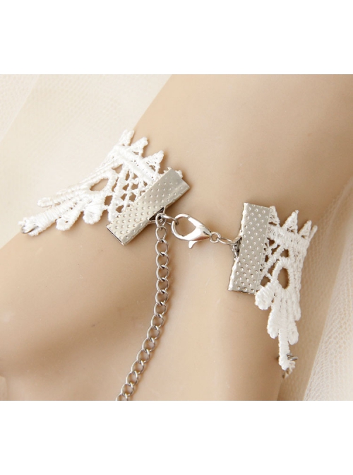 Baroque Fashion Retro Beauty Crown Bride White Lace Bracelet With Ring One Chain