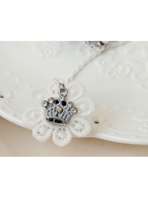 Baroque Fashion Retro Beauty Crown Bride White Lace Bracelet With Ring One Chain