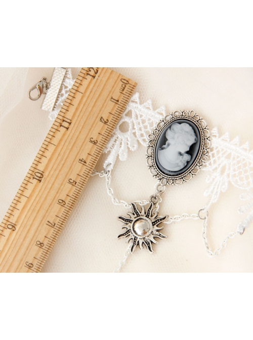 Baroque Fashion Retro Beauty Crown Bride White Lace Bracelet With Ring One Chain