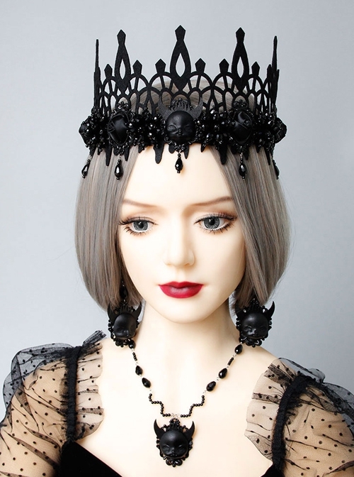 Black Gothic Grim Reaper Demon Witch Prom Party Halloween King Crown Hairband