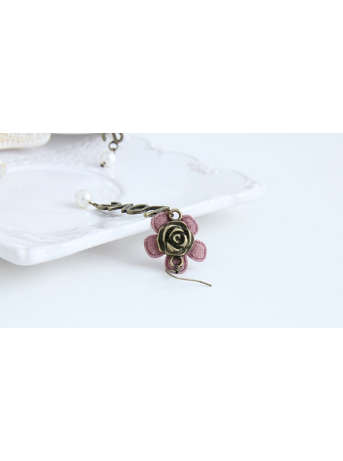 Fashion Casual Lady Pink Flower Rose Cute Long Letter Love Earrings