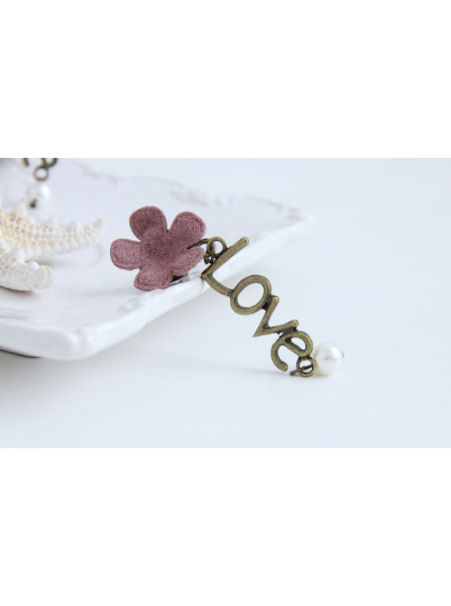 Fashion Casual Lady Pink Flower Rose Cute Long Letter Love Earrings