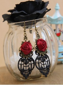 Gothic Retro Fashion Rose Red Rose Black Lace Prom Earrings