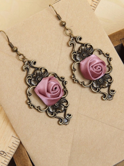 Retro Palace Baroque Female Elegant Pink Rose Long Earrings