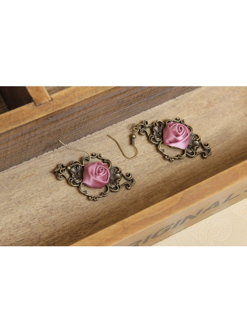 Retro Palace Baroque Female Elegant Pink Rose Long Earrings