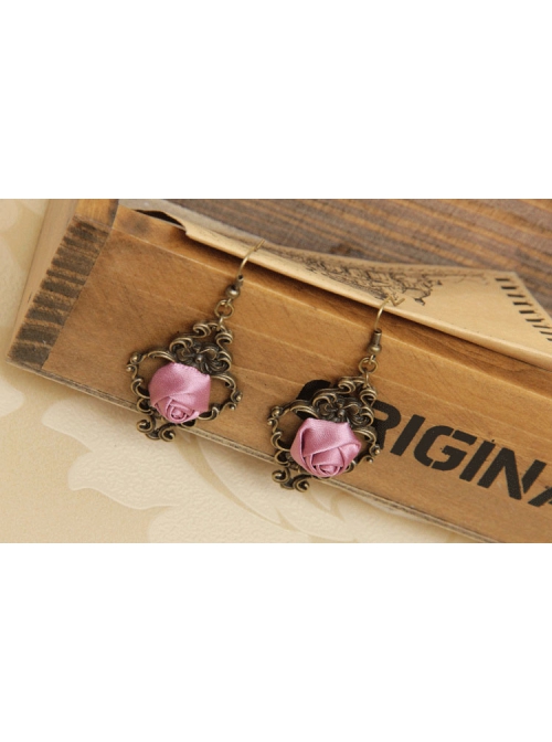 Retro Palace Baroque Female Elegant Pink Rose Long Earrings