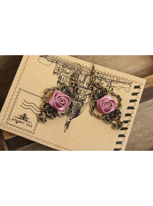 Retro Palace Baroque Female Elegant Pink Rose Long Earrings