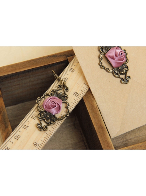 Retro Palace Baroque Female Elegant Pink Rose Long Earrings