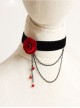 Vampire Gothic Retro Red Rose Crystal Black Velvet Short Necklace