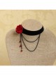 Vampire Gothic Retro Red Rose Crystal Black Velvet Short Necklace
