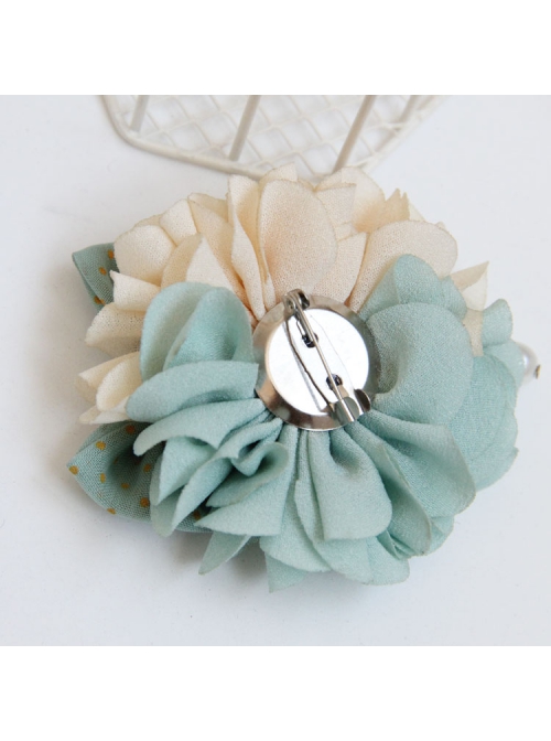 Retro Fashion Beauty Head Pearl Blue Polka Dot Bow Handmade Female Brooch