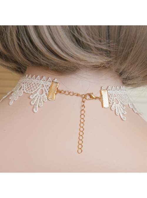 Retro Fashion White Lace Bride Gorgeous Pearl Choker