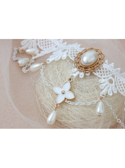 Retro Fashion White Lace Bride Gorgeous Pearl Choker