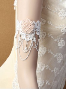 Baroque Retro Fashion White Pearl Crystal Lace Chain Gorgeous Armband