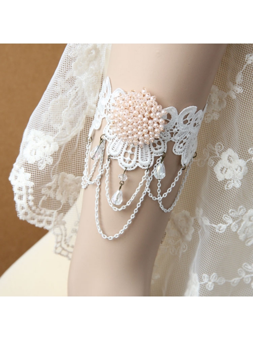 Baroque Retro Fashion White Pearl Crystal Lace Chain Gorgeous Armband
