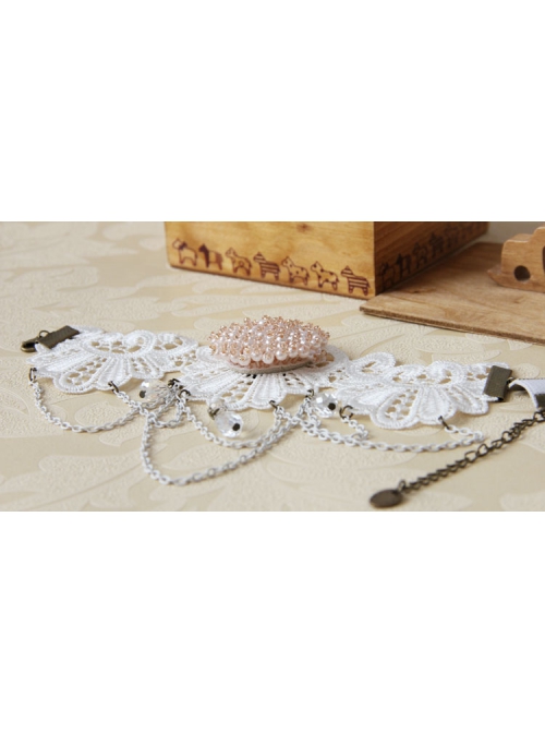 Baroque Retro Fashion White Pearl Crystal Lace Chain Gorgeous Armband