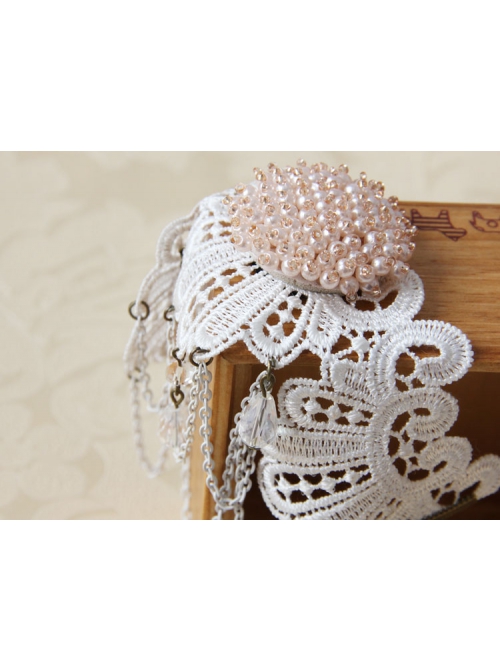 Baroque Retro Fashion White Pearl Crystal Lace Chain Gorgeous Armband
