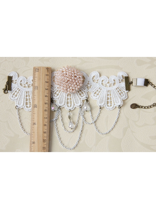 Baroque Retro Fashion White Pearl Crystal Lace Chain Gorgeous Armband