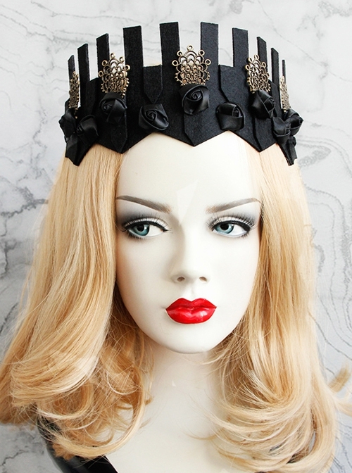 Baroque Vintage Crown Gothic Black Rose Crown Halloween Hairband