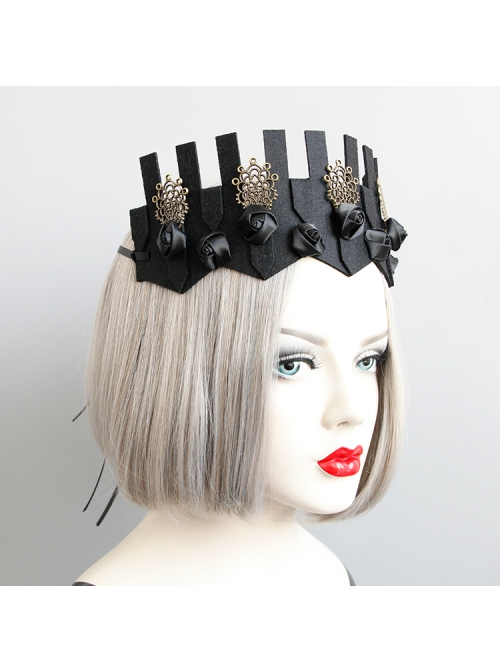 Baroque Vintage Crown Gothic Black Rose Crown Halloween Hairband