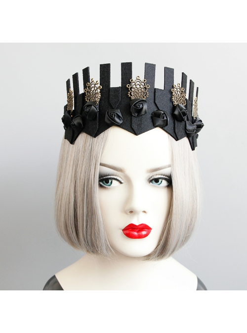 Baroque Vintage Crown Gothic Black Rose Crown Halloween Hairband