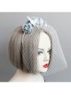 Fashion Retro Celebrity Party Banquet White Veil Blue Flowers Bride Hair Band