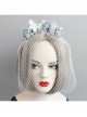 Fashion Retro Celebrity Party Banquet White Veil Blue Flowers Bride Hair Band