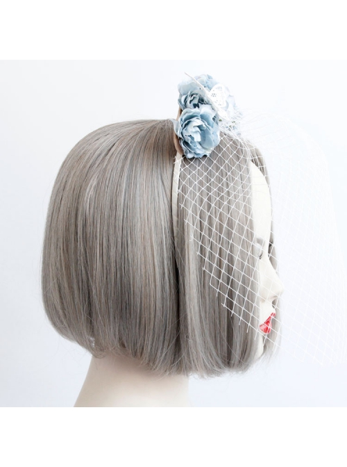 Fashion Retro Celebrity Party Banquet White Veil Blue Flowers Bride Hair Band