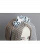 Fashion Retro Celebrity Party Banquet White Veil Blue Flowers Bride Hair Band