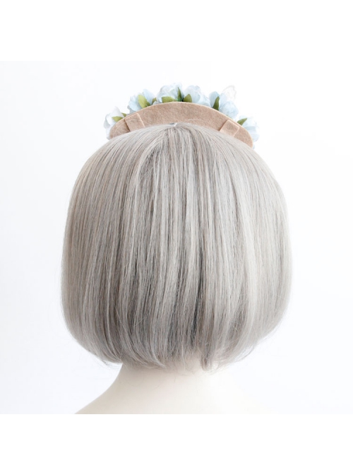 Fashion Retro Celebrity Party Banquet White Veil Blue Flowers Bride Hair Band