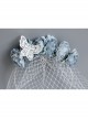 Fashion Retro Celebrity Party Banquet White Veil Blue Flowers Bride Hair Band