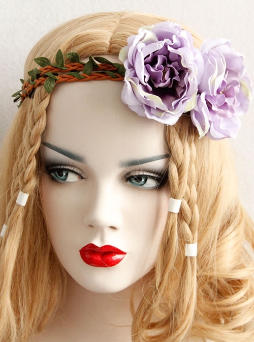 Fashion Bride Bridesmaid Wedding Gown Travel Purple Flowers Rattan Christmas Wreath Headband