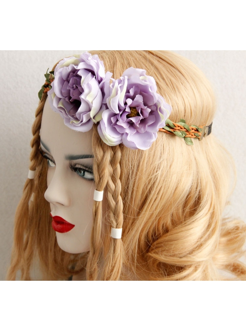 Fashion Bride Bridesmaid Wedding Gown Travel Purple Flowers Rattan Christmas Wreath Headband