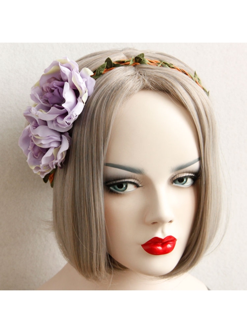 Fashion Bride Bridesmaid Wedding Gown Travel Purple Flowers Rattan Christmas Wreath Headband