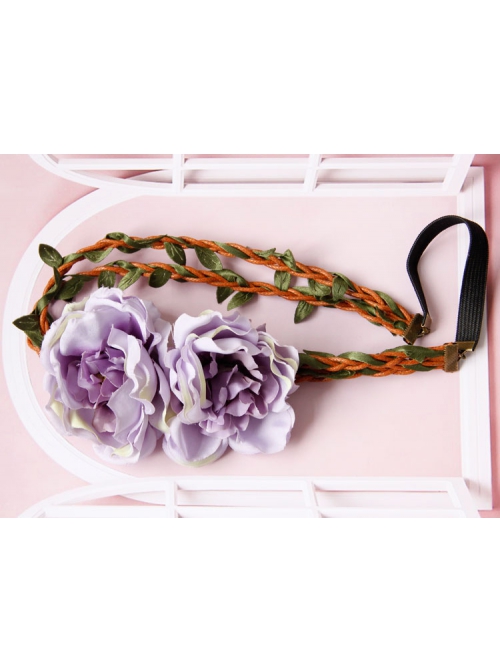 Fashion Bride Bridesmaid Wedding Gown Travel Purple Flowers Rattan Christmas Wreath Headband